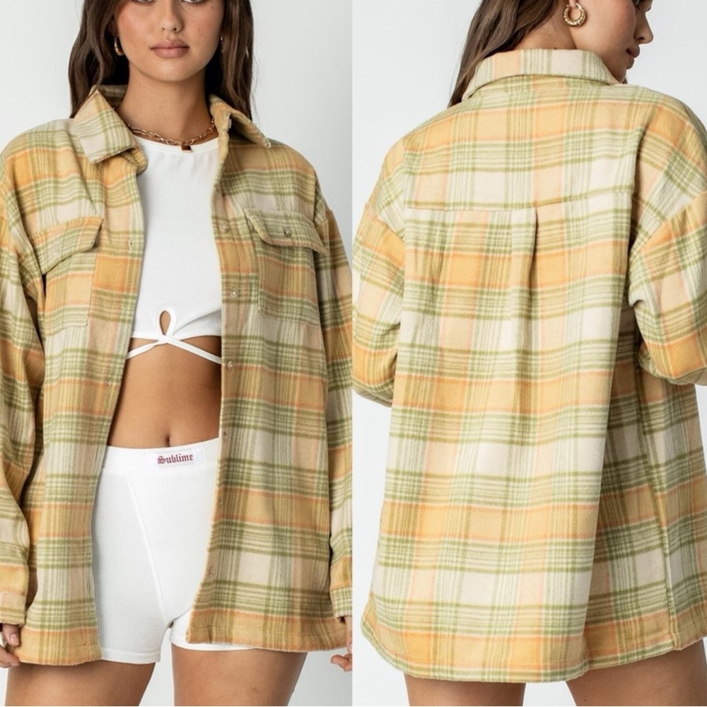 Princess Polly Plaid Button-Down Shacket Shirt in Heavy Flannel